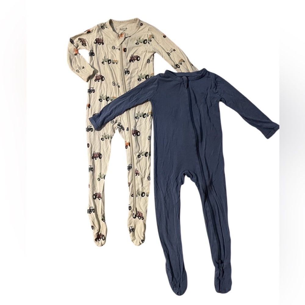 Kyte Baby Bamboo Zip Footie Pajamas 12-18M Blue Tractor Print Set of 2